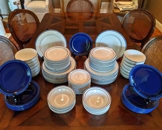 Army-size set of blue & white everyday china, by Thompson Pottery.