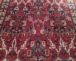 Vintage, hand-woven Persian Bakhtiari rug, 100% wool face, measures 10' 9" x 7' 3".