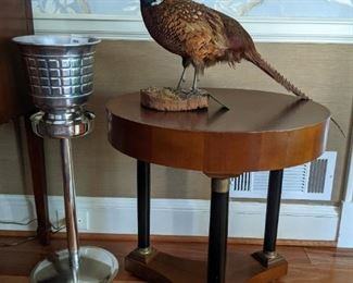 Yummy pair of taxidermied pheasants, on wooden mounts.