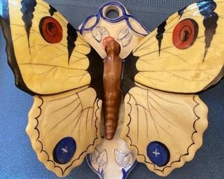 Vintage Hand Painted Butterfly Wall Pocket