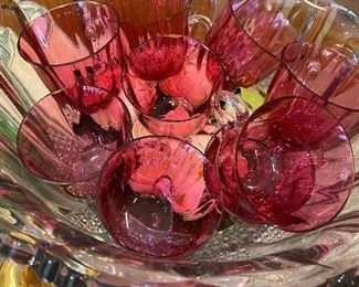Vintage Cranberry Punch Glass Cups 