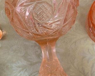 Vintage Pink Depression Punch Bowl Doll Size With Cups