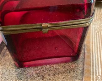 Antique Cranberry Beveled Casket Box