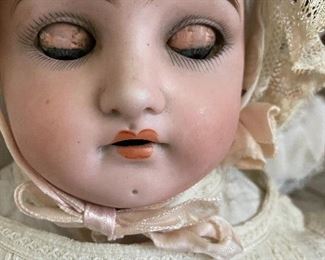 Antique Darling Bisque, Early Kestner?  Sleepy Eyes, Stuck. Hand Painted Face. Open Mouth. Boll