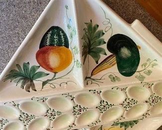 Vintage Hand Painted Italy. Deviled Eggs/Veg Platter