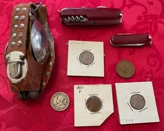 $25.00................Folding Camp Spoon Set, Coins and more(B896)