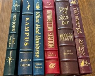 $90.00....................6 Easton Press Collectible Leather Books: Odd John, Kampus, What Mad Universe, Downbelow Staton, Satand on Zanzibar, This Immortal (B864)