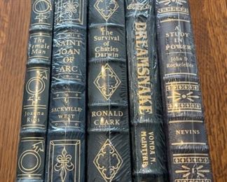 $100.00....................5 Easton Press Collectible Leather Books Still In Original Shrink-wrap: The Female Man, Saint Joan of Arc, The Survival of Charles Darwin, Dreamsnake, A Study in Power (B871)