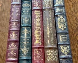 $100.00....................5 Easton Press Collectible Leather Books Still In Original Shrink-wrap: George Washington, Queen Victoria, DragonFight, Out of My Life and Thought, Bach (B880)