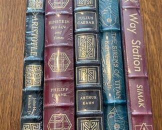 $100.00....................5 Easton Press Collectible Leather Books Still In Original Shrink-wrap : Aristotle, Einstein, Julius Caesar, The Sirens of Titan, Way Station (B841)