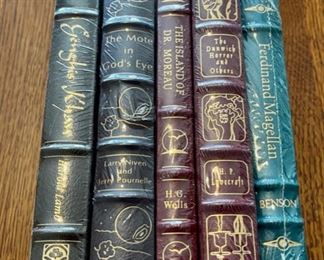 $100.00....................5 Easton Press Collectible Leather Books Still In Original Shrink-wrap: Genghis Khan, The Mote in Gods Ey, The Iland of Dr Moreau, The Dunwich Horror and Others, Ferdinand Magellan (B898)