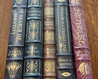 $100.00....................5 Easton Press Collectible Leather Books Still In Original Shrink-wrap: The Search of Identity, Alexander Hamilton, Rogue Queen, Stranger in a Strange Land, Hothouse (B847)