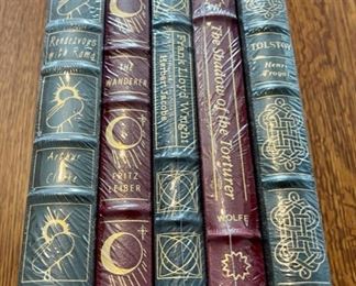 $100.00....................5 Easton Press Collectible Leather Books Still In Original Shrink-wrap: Rendezvous with Rama, The Wanderer, Frank Lloyd Wright, The Shadow of the Torturer, Tolstoy (B842)