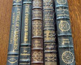 $100.00....................5 Easton Press Collectible Leather Books Still In Original Shrink-wrap: A Time of Changes, The Forever War, Mark Twain, A Study in Power, The Legend of Henry Ford (B870)
