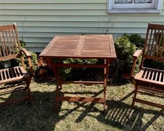 $150.00.............Pair of Folding Chairs and Table, Teak? Redwood?
