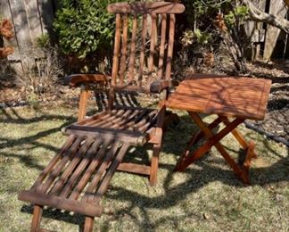 $150.00...............Folding Steamer Lounge Chair and Side Table 