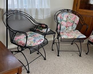 $150.00..................Pair of Windflower Mesh Barrel Coil Spring Chairs with one Table (B022-C)