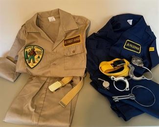 REDUCED!  $37.50 NOW, WAS  $50.00...............Vintage Jr Forest Ranger and Jr Policeman Costumes like new! (B073)