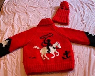 $30.00................Vintage Hand Knit Baby Western Sweater and Hat (B086)