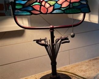 $30.00....................Stained Glass Lamp with Dragonfly 15 1/2" tall (B182)