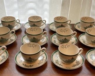 CLEARANCE  !  $25.00 NOW, WAS   $80.00...................Set of 12 Spode Christmas Tree Cups & Saucers (B334)