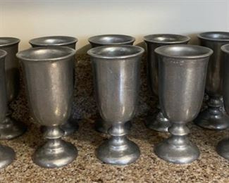 $80.00................10 Footed Pewter Glasses @ 7” tall marked USA (B302)