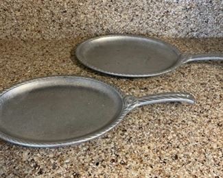 HALF OFF !  $12.50 NOW, WAS   $25.00.........2 Handled Pewter Platters RWP (B299)