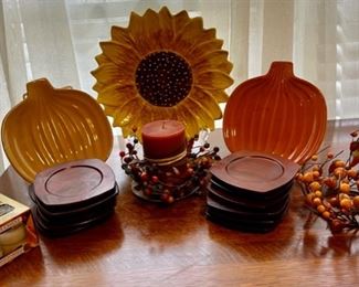 REDUCED!  $9.00 NOW, WAS   $12.00............Fall Decor lot with wood coasters (B277)