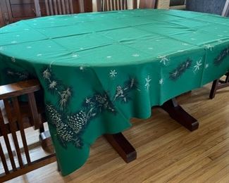 $20.00.................Vat Dyed California Hand Prints Tablecloth with pinecones 90” x 62” (B398)