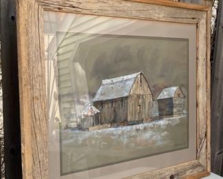 $80.00......................Primitive Barn Picture, chalk, Signed L Veeder ‘74 35 1/2” x 30” (B605)