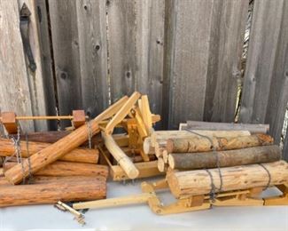 HALF OFF !  $5.00 NOW, WAS  $10.00.................Vintage toy lumber log carts (B611)