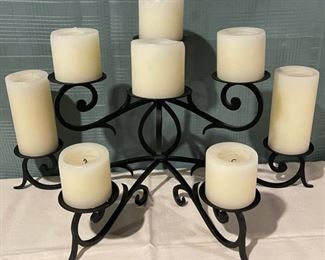 HALF OFF !  $12.50 NOW, WAS $25.00.................Heavy Iron Candle Holder with Candles for fireplace  (B645)