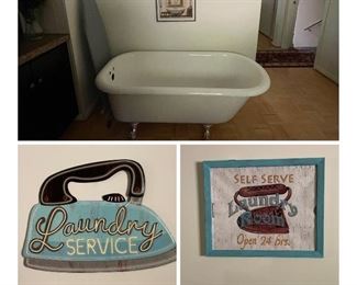 A little laundry decor!  And that beautiful Antique claw foot tub!!!