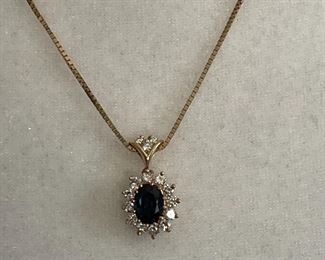 14k blue sapphire 18 inch chain with diamonds