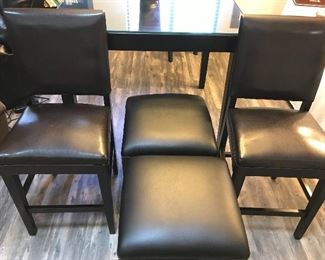 4-seat dining set, black, w/faux leather seats & glass top