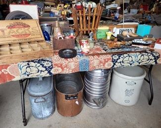 Crocks, copper bins.