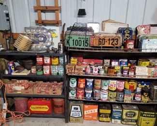 Oil cans , license plates,  Misc 