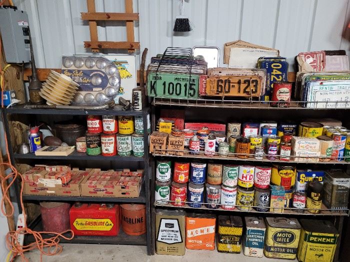 Oil cans , license plates,  Misc 