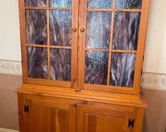 Oak hutch with added colored glass. Check out Pinterest for awesome use ideas!