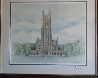 NEW Price $40.00  LOT 11.  Framed Print Duke Chapel. Artist original signature. Freeman N Beard 31h x 27hd  $60.00