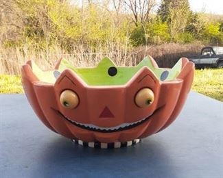  14.00  Large Pumpkin candy dish by Dept 56. the width is aprox 14 oa