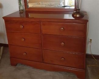 NEW Price 65.00 Vintage Maple dresser and mirror. NOTE: this is in storage in Ballwin 63021  (lamp and floral not included)