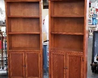 (2) 30" W x 72.5"H x 13"D at top Upscale Solid Wood Book Cases with Bottom Doors $395 for Pair $225 for choice