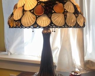 Contemporary lamp with seashell shade - shade handmade in Carmel, California. Lamp is 24” tall, shade is 16” across. 