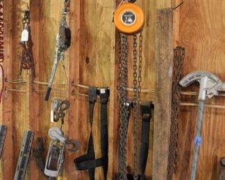 ONE TON CHAIN HOIST, PIPE BINDER, AND COME ALONGS