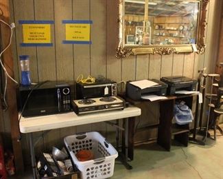 MICROWAVE, 2 BURNER HOT PLATE, AND 2 EPSON PRINTERS