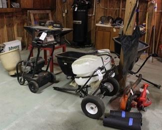 PRSSURE WASHER, PULL BEHIND ELECTRIC SPRAYER, ELECTRIC AND GAS BLOWERS, AND ROUTER TABLE W/STAND