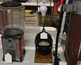 VINTAGE BUBBLE GUM MACHINE AND UNUSUAL LAMP