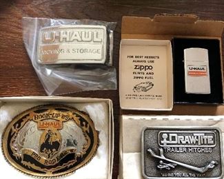 OTHER U-HAUL BELT BUCKLES AND A U-HAUL ZIPPO LIGHTER