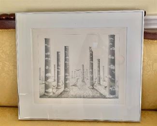 $195 - Etching by Margarida Kendall (20th Century) -  EXODUS Series '74 "AND JEHOVA WENT BEFORE THEM BY DAY IN A PILLAR OF CLOUDS, TO LEAD THE WAY..."  ; pencil signed and dated; 20 1/4"H x 23 1/4"W 